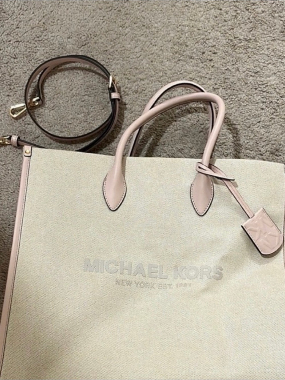 Michael Kors Canvas Tote with Pink Trim and Handles